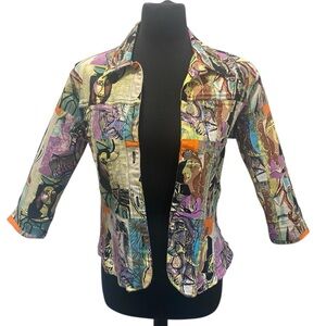 Kaktus Abstract Painted Women Print Button Up Blazer Jacket - Size S - Like New